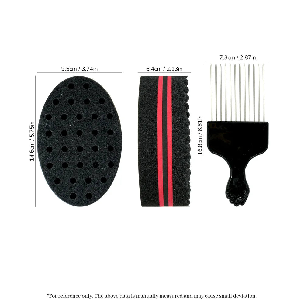 Afro Hair Curl Sponge & Pick Comb Set for Natural Styles