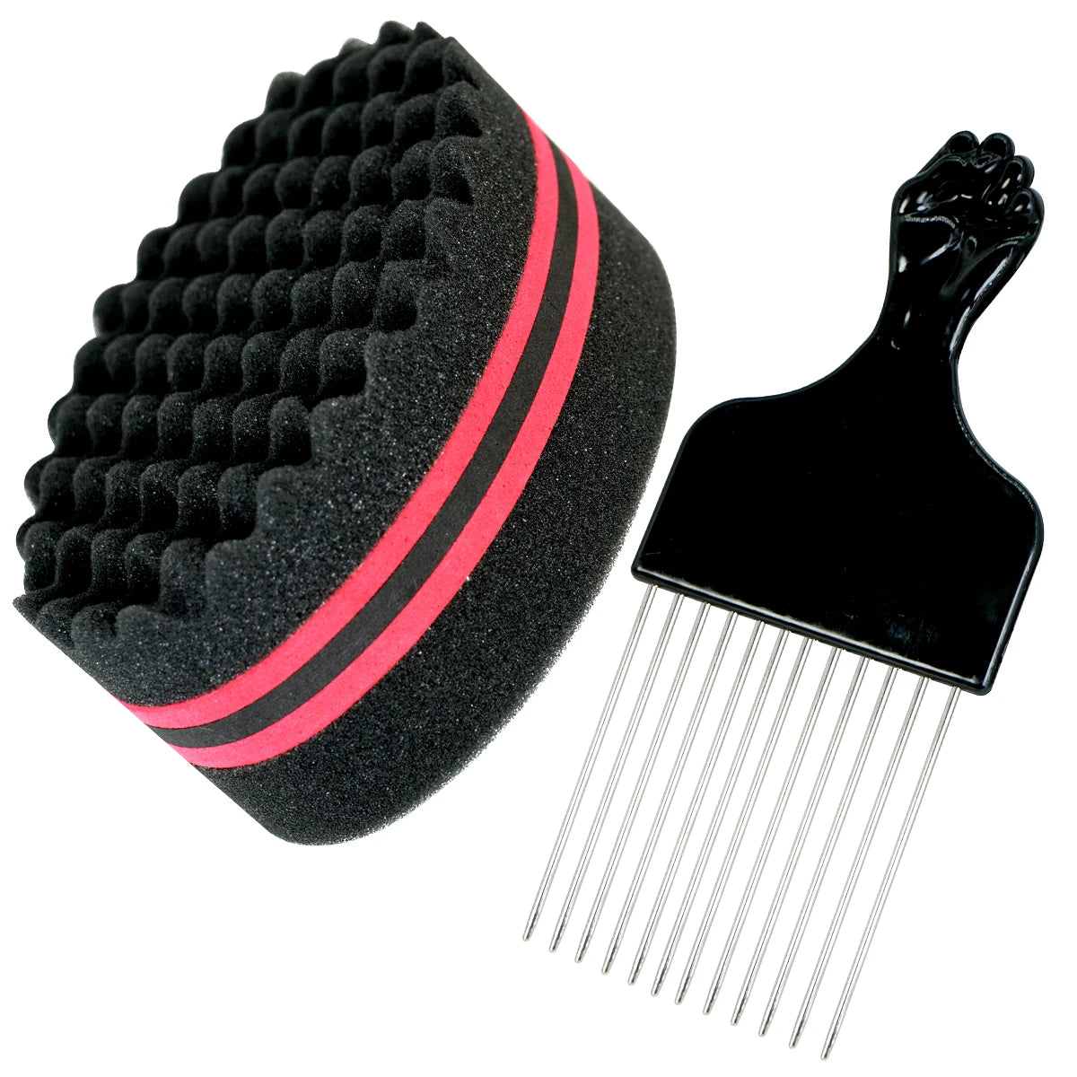 Afro Hair Curl Sponge & Pick Comb Set for Natural Styles
