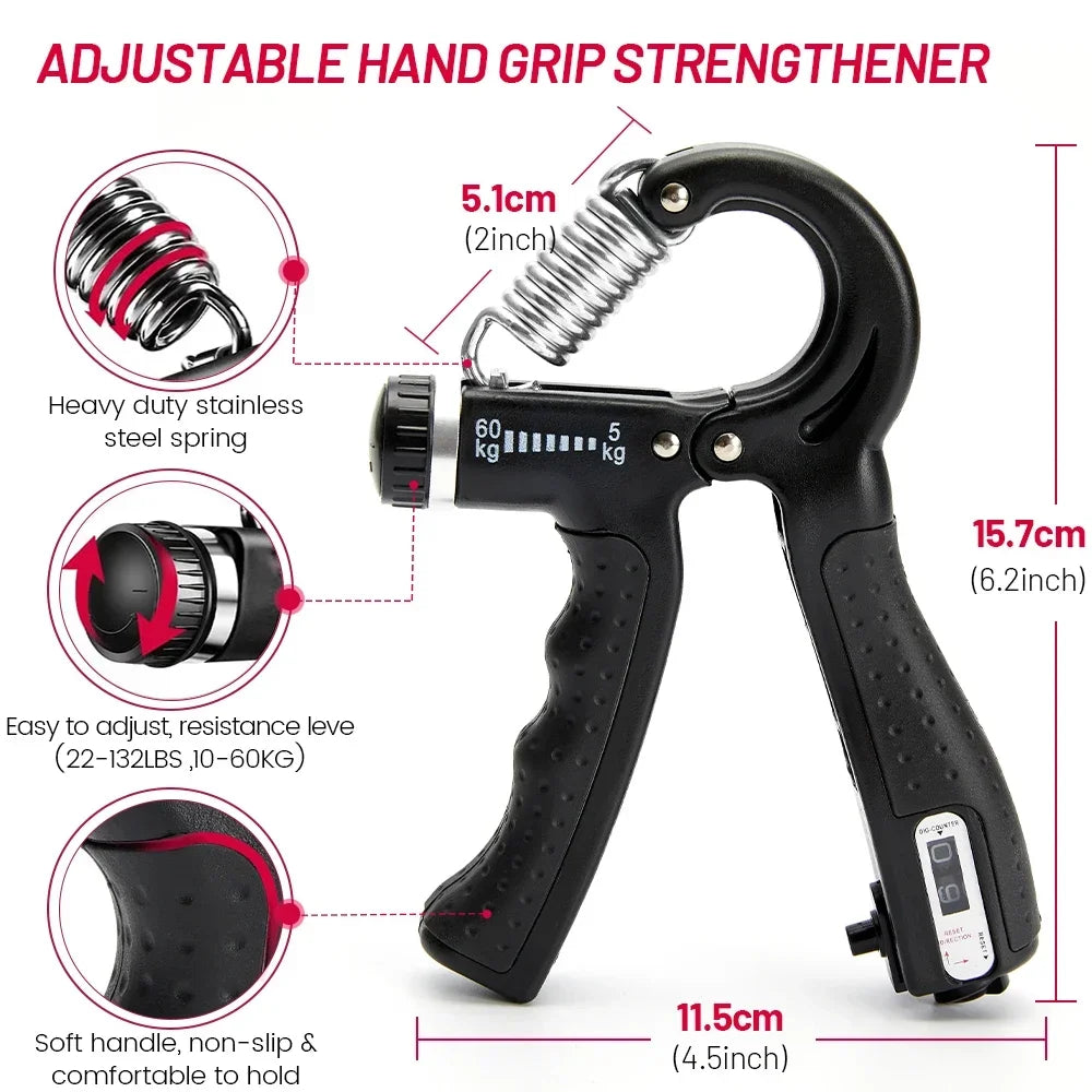 Adjustable Hand Grip Strengthener Set With Counter